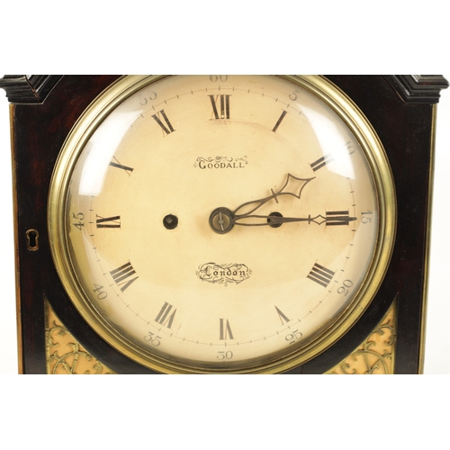 1076 - A REGENCY EBONISED DOUBLE FUSEE VERGE BRACKET CLOCK SIGNED GOODALL, LONDON, the arched case with hin... 