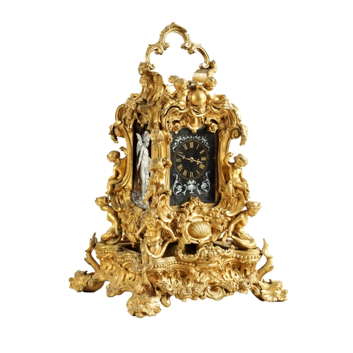 1079 - A FINE AND RARE MID 19TH CENTURY FRENCH GILT BRASS AND SEVRES STYLE LIMOGES ENAMEL PANELLED ROCOCO R... 