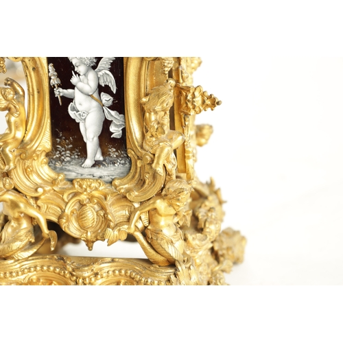 1079 - A FINE AND RARE MID 19TH CENTURY FRENCH GILT BRASS AND SEVRES STYLE LIMOGES ENAMEL PANELLED ROCOCO R... 