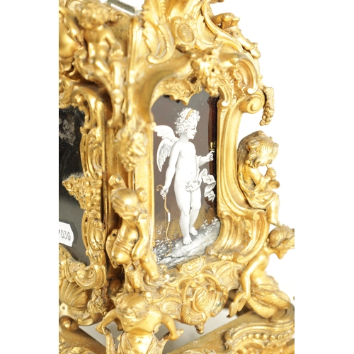 1079 - A FINE AND RARE MID 19TH CENTURY FRENCH GILT BRASS AND SEVRES STYLE LIMOGES ENAMEL PANELLED ROCOCO R... 