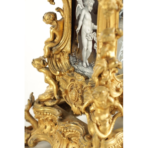 1079 - A FINE AND RARE MID 19TH CENTURY FRENCH GILT BRASS AND SEVRES STYLE LIMOGES ENAMEL PANELLED ROCOCO R... 