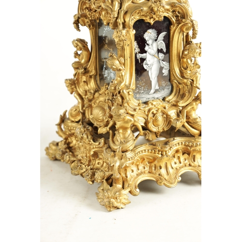 1079 - A FINE AND RARE MID 19TH CENTURY FRENCH GILT BRASS AND SEVRES STYLE LIMOGES ENAMEL PANELLED ROCOCO R... 