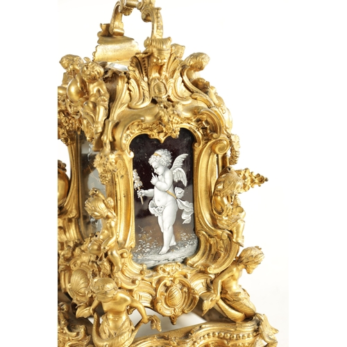 1079 - A FINE AND RARE MID 19TH CENTURY FRENCH GILT BRASS AND SEVRES STYLE LIMOGES ENAMEL PANELLED ROCOCO R... 