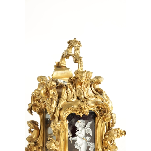 1079 - A FINE AND RARE MID 19TH CENTURY FRENCH GILT BRASS AND SEVRES STYLE LIMOGES ENAMEL PANELLED ROCOCO R... 