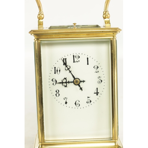 1081 - A LATE 19TH CENTURY FRENCH GIANT STRIKING/REPEATING CARRIAGE CLOCK, the brass glazed case with etche... 