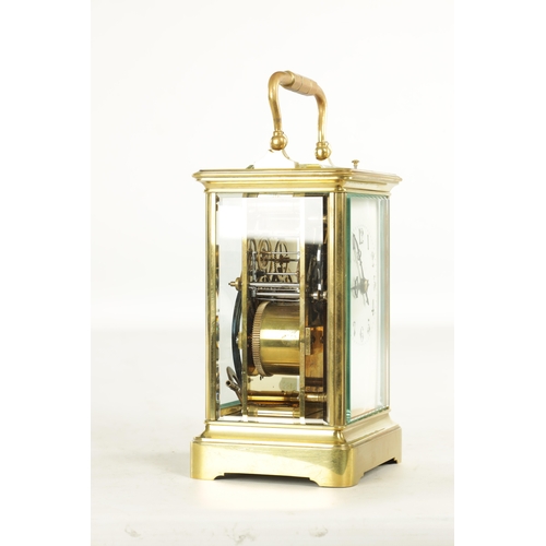 1081 - A LATE 19TH CENTURY FRENCH GIANT STRIKING/REPEATING CARRIAGE CLOCK, the brass glazed case with etche... 