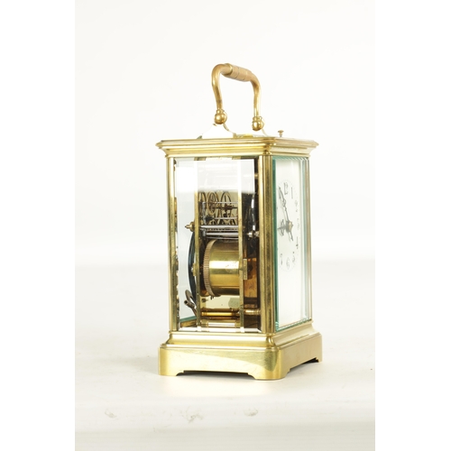 1081 - A LATE 19TH CENTURY FRENCH GIANT STRIKING/REPEATING CARRIAGE CLOCK, the brass glazed case with etche... 