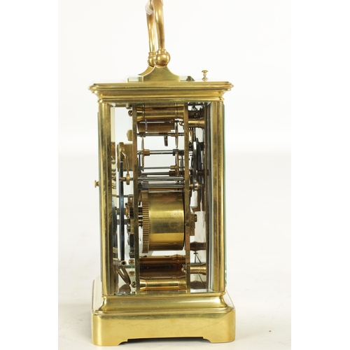 1081 - A LATE 19TH CENTURY FRENCH GIANT STRIKING/REPEATING CARRIAGE CLOCK, the brass glazed case with etche... 