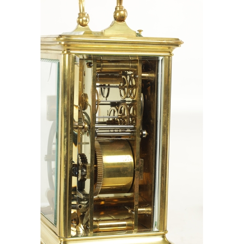 1081 - A LATE 19TH CENTURY FRENCH GIANT STRIKING/REPEATING CARRIAGE CLOCK, the brass glazed case with etche... 