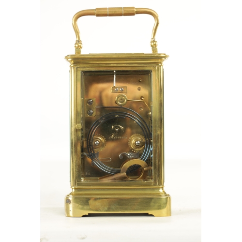 1081 - A LATE 19TH CENTURY FRENCH GIANT STRIKING/REPEATING CARRIAGE CLOCK, the brass glazed case with etche... 