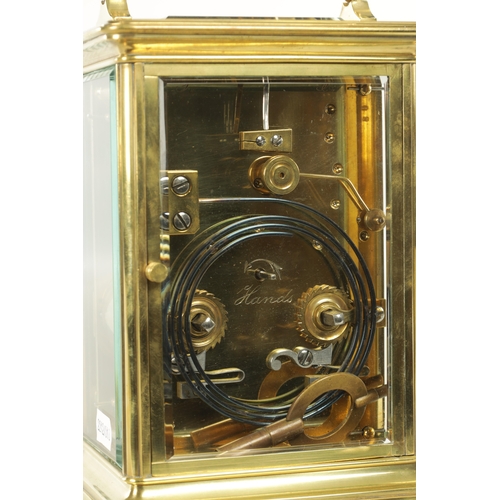 1081 - A LATE 19TH CENTURY FRENCH GIANT STRIKING/REPEATING CARRIAGE CLOCK, the brass glazed case with etche... 