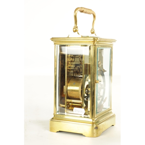 1081 - A LATE 19TH CENTURY FRENCH GIANT STRIKING/REPEATING CARRIAGE CLOCK, the brass glazed case with etche... 