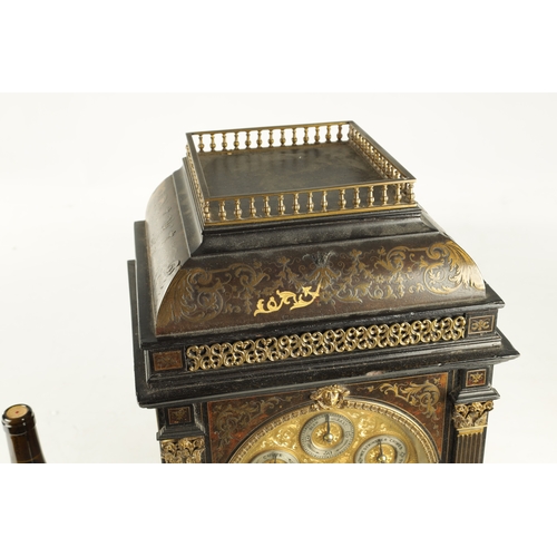 1083 - A FINE AND IMPRESSIVE LATE 19TH CENTURY BRASS INLAID BOULLE WORK AND EBONSIED THREE TRAIN BRACKET CL... 