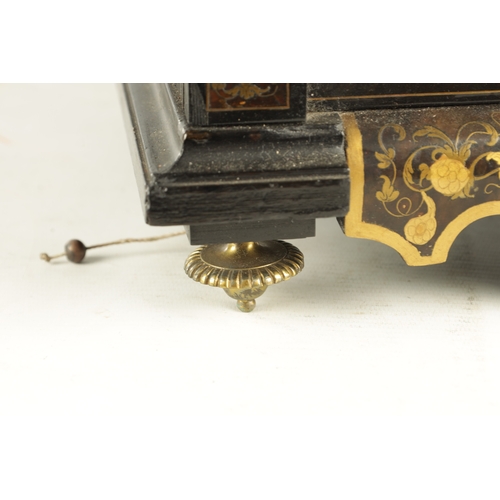 1083 - A FINE AND IMPRESSIVE LATE 19TH CENTURY BRASS INLAID BOULLE WORK AND EBONSIED THREE TRAIN BRACKET CL... 