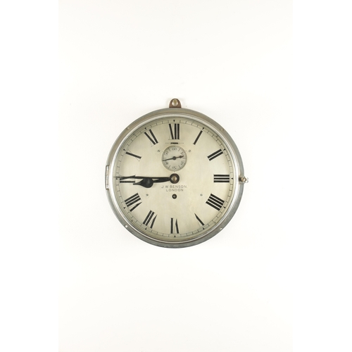 1084 - J.W.BENSON, LONON. A LARGE LATE 19TH CENTURY BULKHEAD WALL CLOCK having a chrome plated brass case e... 