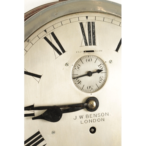 1084 - J.W.BENSON, LONON. A LARGE LATE 19TH CENTURY BULKHEAD WALL CLOCK having a chrome plated brass case e... 