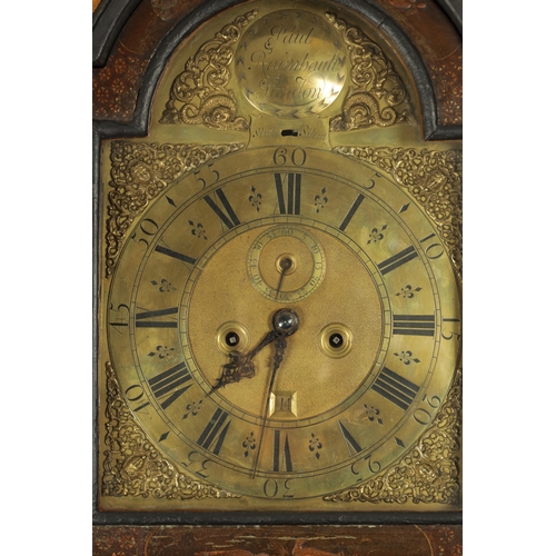 1086 - PAUL RIMBAULT, LONDON. AN EARLY 18TH CENTURY EIGHT-DAY LACQUER WORK LONGCASE CLOCK the 12