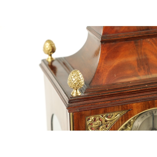 1091 - A GEORGE III FIGURED MAHOGANY DOUBLE FUSEE VERGE BRACKET CLOCK, the case with bell top pediment abov... 