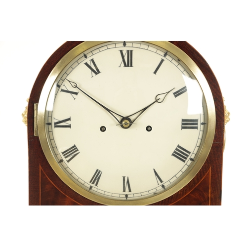 1092 - A LATE REGENCY INLAID MAHOGANY ARCH TOPPED DOUBLE FUSEE BRACKET CLOCK with enamel Roman numeral conv... 