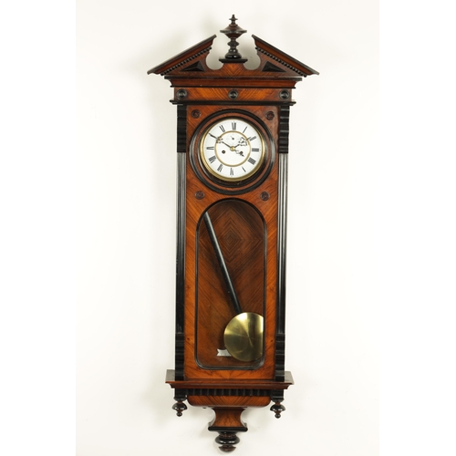 1093 - A 19TH CENTURY DOUBLE WEIGHT VIENNA STYLE REGULATOR WALL CLOCK, the glazed walnut and ebonised case ... 