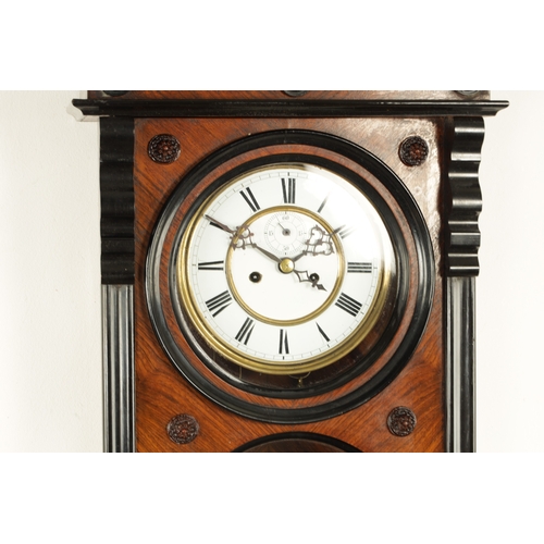 1093 - A 19TH CENTURY DOUBLE WEIGHT VIENNA STYLE REGULATOR WALL CLOCK, the glazed walnut and ebonised case ... 