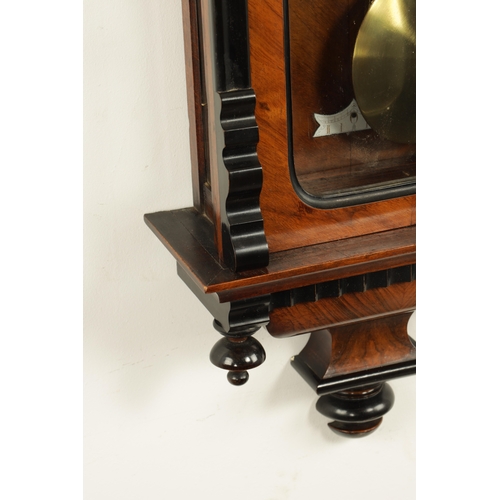 1093 - A 19TH CENTURY DOUBLE WEIGHT VIENNA STYLE REGULATOR WALL CLOCK, the glazed walnut and ebonised case ... 