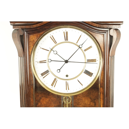 1094 - A LATE 19TH CENTURY GIANT LONG DURATIONS VIENNA STYLE REGULATOR WALL CLOCK, the glazed burr walnut c... 