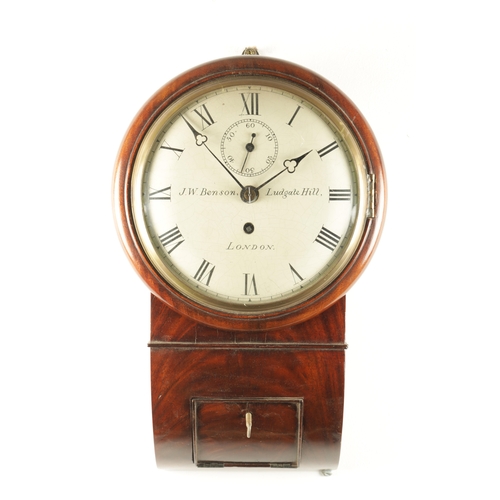 1095 - J.W.BENSON, LUDGATE HILL, LONDON. AN EARLY 19TH CENTURY AND LATER 8” MAHOGANY DROP DIAL FUSEE WALL C... 