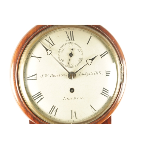 1095 - J.W.BENSON, LUDGATE HILL, LONDON. AN EARLY 19TH CENTURY AND LATER 8” MAHOGANY DROP DIAL FUSEE WALL C... 