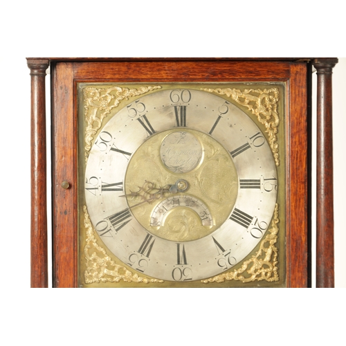 1099 - THOMAS HOUGHTON, CHORLEY. A SMALL GEORGE III OAK 30-HOUR LONGCASE CLOCK the case having an architect... 