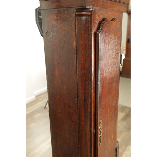 1099 - THOMAS HOUGHTON, CHORLEY. A SMALL GEORGE III OAK 30-HOUR LONGCASE CLOCK the case having an architect... 