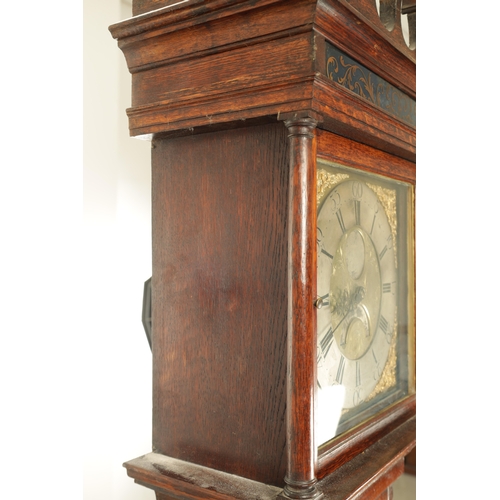 1099 - THOMAS HOUGHTON, CHORLEY. A SMALL GEORGE III OAK 30-HOUR LONGCASE CLOCK the case having an architect... 