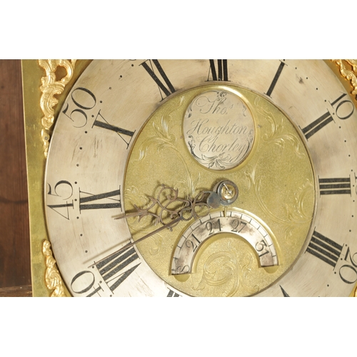 1099 - THOMAS HOUGHTON, CHORLEY. A SMALL GEORGE III OAK 30-HOUR LONGCASE CLOCK the case having an architect... 