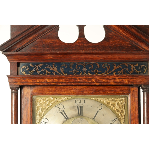 1099 - THOMAS HOUGHTON, CHORLEY. A SMALL GEORGE III OAK 30-HOUR LONGCASE CLOCK the case having an architect... 