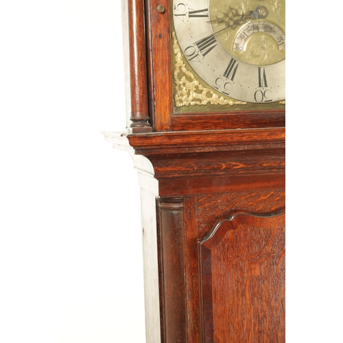 1099 - THOMAS HOUGHTON, CHORLEY. A SMALL GEORGE III OAK 30-HOUR LONGCASE CLOCK the case having an architect... 