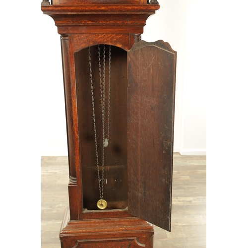 1099 - THOMAS HOUGHTON, CHORLEY. A SMALL GEORGE III OAK 30-HOUR LONGCASE CLOCK the case having an architect... 