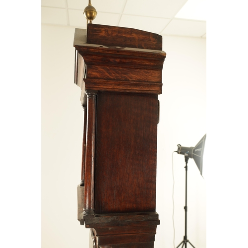 1099 - THOMAS HOUGHTON, CHORLEY. A SMALL GEORGE III OAK 30-HOUR LONGCASE CLOCK the case having an architect... 