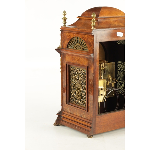 1100 - LENZKIRCH. A LATE 19TH CENTURY GERMAN BURR WALNUT AND ORMOLU MOUNTED BRACKET CLOCK with a carved bel... 