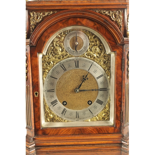 1100 - LENZKIRCH. A LATE 19TH CENTURY GERMAN BURR WALNUT AND ORMOLU MOUNTED BRACKET CLOCK with a carved bel... 