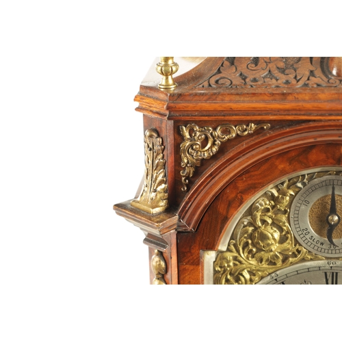 1100 - LENZKIRCH. A LATE 19TH CENTURY GERMAN BURR WALNUT AND ORMOLU MOUNTED BRACKET CLOCK with a carved bel... 