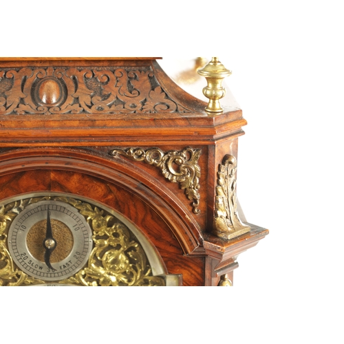 1100 - LENZKIRCH. A LATE 19TH CENTURY GERMAN BURR WALNUT AND ORMOLU MOUNTED BRACKET CLOCK with a carved bel... 