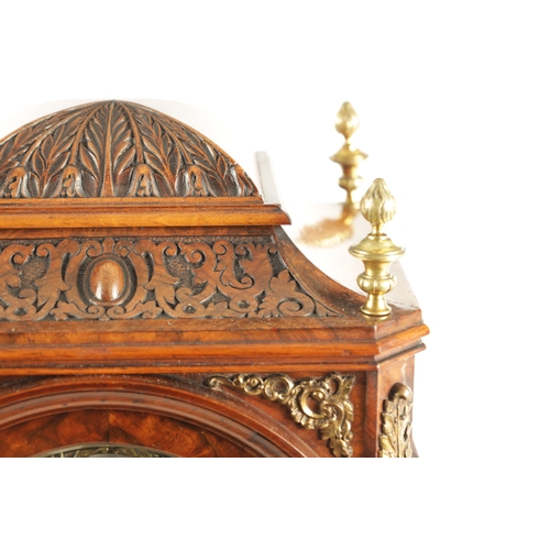 1100 - LENZKIRCH. A LATE 19TH CENTURY GERMAN BURR WALNUT AND ORMOLU MOUNTED BRACKET CLOCK with a carved bel... 