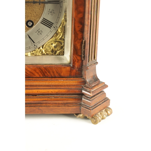 1100 - LENZKIRCH. A LATE 19TH CENTURY GERMAN BURR WALNUT AND ORMOLU MOUNTED BRACKET CLOCK with a carved bel... 