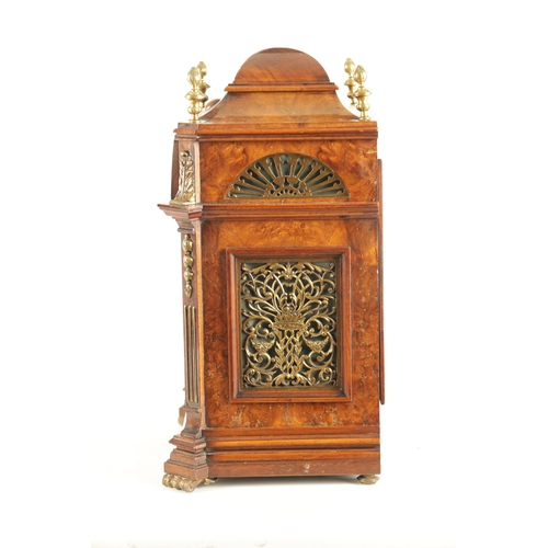 1100 - LENZKIRCH. A LATE 19TH CENTURY GERMAN BURR WALNUT AND ORMOLU MOUNTED BRACKET CLOCK with a carved bel... 