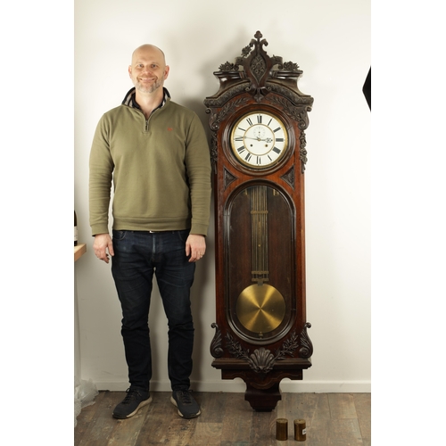 1101 - A LATE 19TH CENTURY GIANT LONG DURATIONS VIENNA STYLE REGULATOR WALL CLOCK, the glazed rosewood case... 