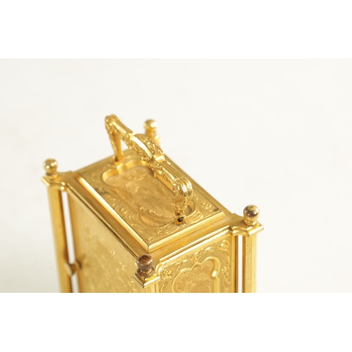 1104 - VOAK, LONDON. A MID 19TH CENTURY GILT ENGRAVED ENGLISH FUSEE CARRIAGE CLOCK, the case with octagonal... 