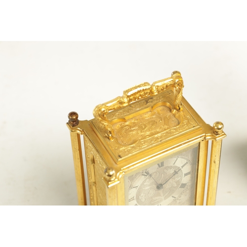 1104 - VOAK, LONDON. A MID 19TH CENTURY GILT ENGRAVED ENGLISH FUSEE CARRIAGE CLOCK, the case with octagonal... 