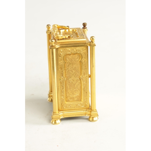 1104 - VOAK, LONDON. A MID 19TH CENTURY GILT ENGRAVED ENGLISH FUSEE CARRIAGE CLOCK, the case with octagonal... 