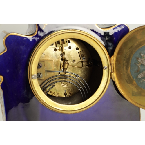 1105 - A LATE 19TH CENTURY VIENNA STYLE PORCELAIN AND GILT METAL MOUNTED THREE PIECE CLOCK GARNATURE SET th... 