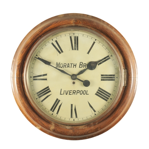 1106 - MORATH BROS. LIVERPOOL. A LARGE LATE 19TH CENTURY FUSEE WALL CLOCK having an oak moulded surround an... 